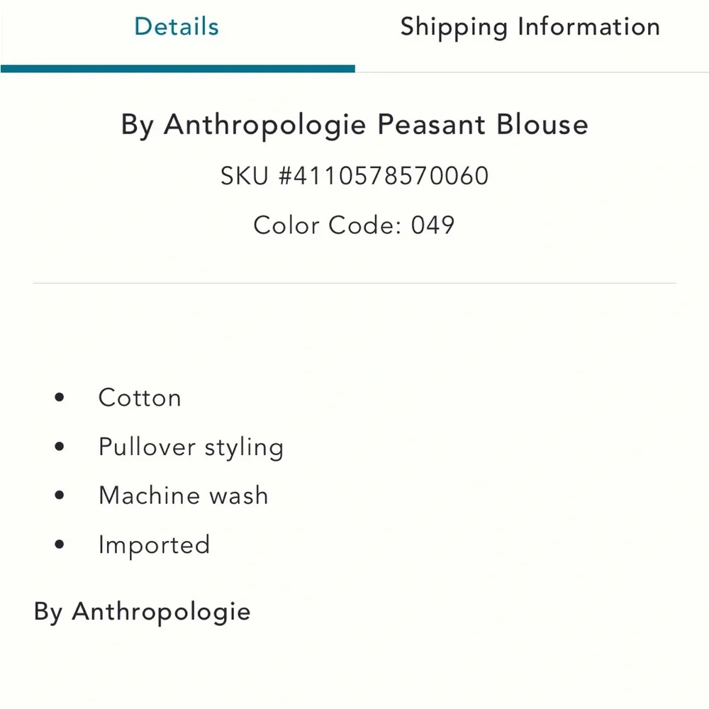Anthropologie Blue and White Peasant Blouse